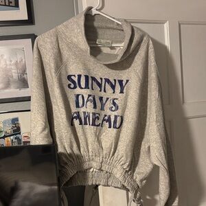 Anthropologie Gray Hoodie with Blue Print